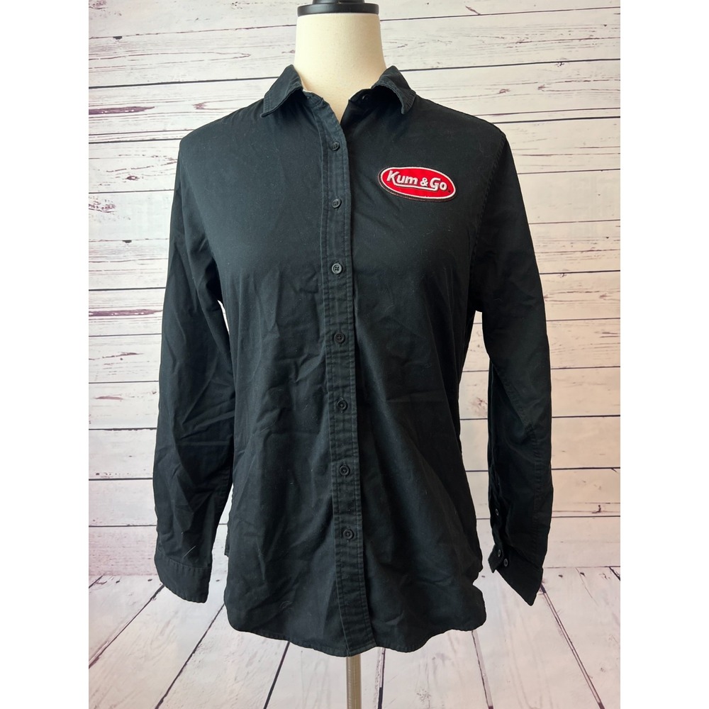 Kum & Go Shirt Long Sleeve size Medium Button Front Womens Black Uniform Blouse‎
